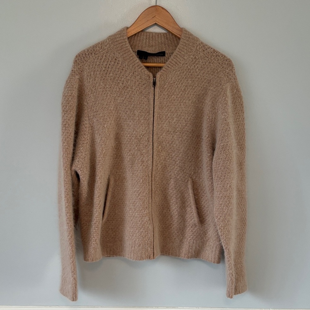 360 Cashmere Sweater Wool Zipper Cardigan Beige Sz Small Grandpacore Neutral - Picture 4 of 12